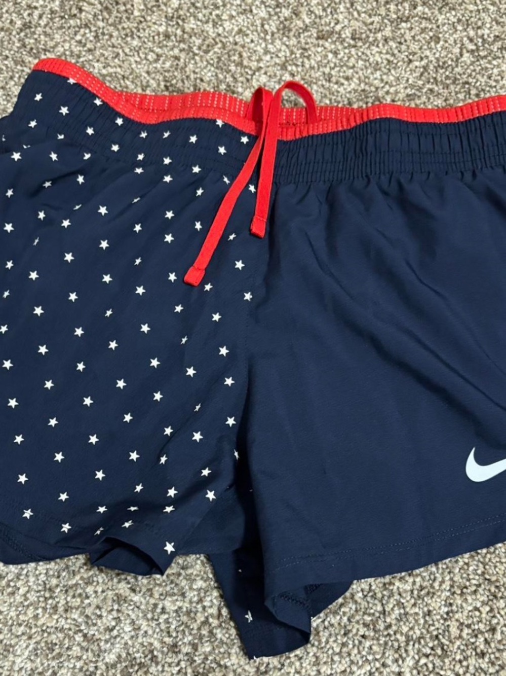 Nike Run Shorts with Red Waistband and Navy Star Print